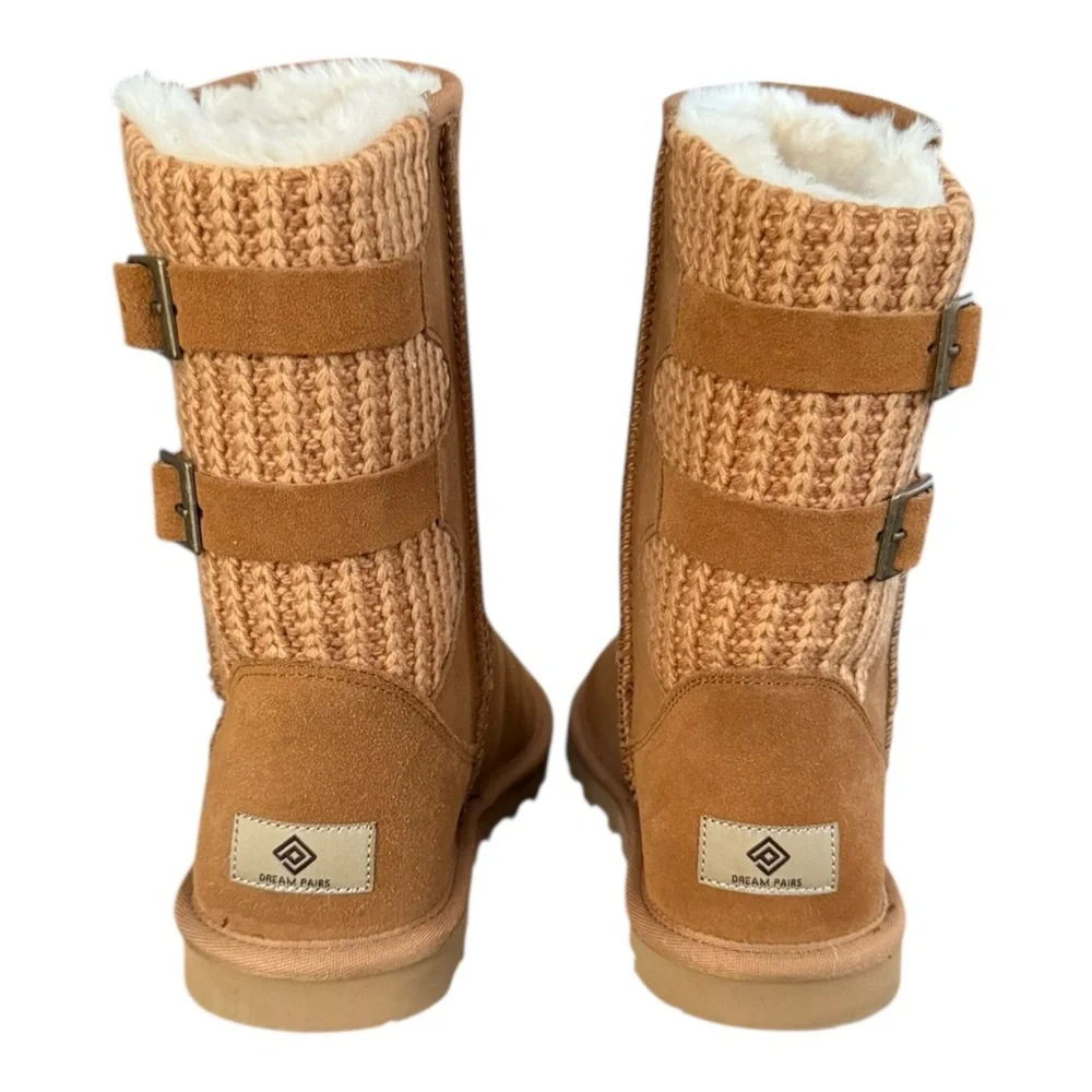 DREAM PAIRS Women's Mid Calf Winter Snow Boots Fashion FuzzyChic Buckle Boot 10